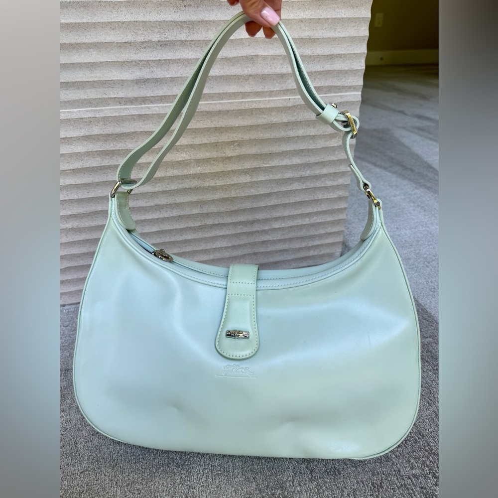 Longchamp shoulder bag in pale mint green leather